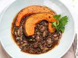 Potée de lentilles noires aux champignons et courge rôtie pour le soir du Réveillon