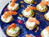 Blinis de crevettes, crème au citron et gingembre