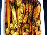 Carottes à l'ancienne et pommes de terre grenailles rôties au four