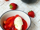 Soupe de fraises au gingembre, quenelle chocolat blanc