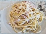 Linguine au boursin, lardons, jambon