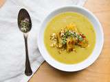 Velvety Potato & Leek Soup with Chunky Garlic Croutons