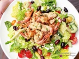 Crevettes papillon sur salade, vinaigrette au tzatziki