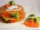 Brick façon millefeuille kiwi-saumon fumé et son écume au gingembre