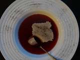 Flan Coco Vanille Raisins Secs et Coulis de Quetsches