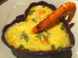 Clafouti de pétoncles et de crevettes à l'estragon