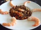 Lentilles, chorizo aux crevettes