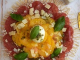 Carpaccio de boeuf, tomate ananas et burrata
