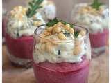 Mousse de betterave mousse de roquette pignons en verrine