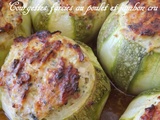 Courgettes farcies : Poulet, jambon cru, fromage fondu, coriandre, curry