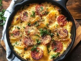 Découvrez le Gratin Ultime : Pommes de Terre, Chorizo et Tomate Nappés d’une Béchamel Onctueuse