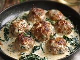 Dévoilez le secret des Boulettes de Poulet Ricotta : une Recette au Four irrésistible avec Sauce Alfredo aux Épinards