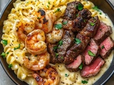 Irrésistible : Pâtes Alfredo aux crevettes et au steak cajun pour un dîner savoureux en 40 minutes