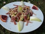 Salade d’avocat, orange sanguine, endive et jambon cru aux noix de cajou