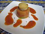 Aspic de melon, pêche de vigne, coulis d'abricot au miel et lavande