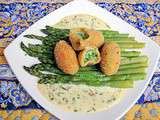 Croquette au chèvre et aux herbes, asperges, sauce parmesan citron