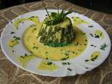 Flan de st Jacques aux asperges, sauce au safran