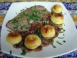 Foie de veau au Madère et Marc de Provence, pommes duchesses, champignons