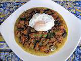 Galette à la farine de maïs, ratatouille, oeuf poché