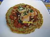 Galette de courgette au curry, fondue de tomate, st Jacques, pignons