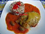 Jambonnette farcie de poulet, duo de riz, sauce tomate piquillos