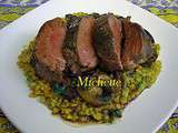 Magret de canard  aux 2 champignons, lentilles corail, légumes et noix