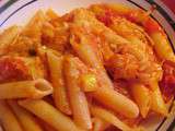 Penne aux poireaux, tomates et mozzarella