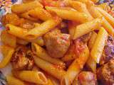 Penne Viviane aux saucisses, sauce aux tomate fraîches