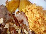 Aiguillettes de canard gras aux mangues et aux amandes, riz basmati au curcuma