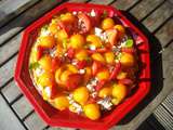 Gâteau praliné, crémeux de mangue, fraise et melon