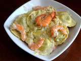 Raviolis sauce truffe, oignon et crevettes