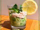 Verrine avocat, moutarde Mojito, menthe & douceur de crevettes citronnée