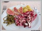 Filets de rougets, salade d'endives rouges et salicornes, pommes duchesses