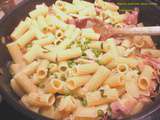 Rigatoni, petits pois, speck, menthe