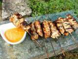 Brochettes de volaille au miel et pavot, sauce tikka massala - Les recettes de mimi