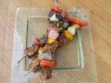 Brochettes de dinde, boeuf et légumes