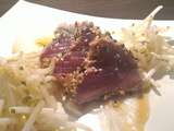 Tataki de thon puree de topinambours et salade de soja