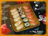 Sushis et makis crevettes saumon