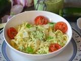 Pâtes au pesto de courgettes et tomates cerises rôties