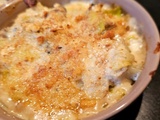 Cassolettes de boudin blanc aux poireaux, champignons et vin blanc