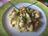 Curry de cabillaud et crevettes aux pois blancs