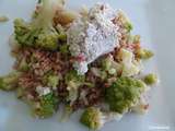 Epeautre au chou romanesco, fromage et noisettes