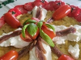 Omelette avec burrata, anchois et tomates