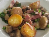 Pommes de terre, jambon et champignons