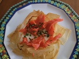 Tartelette salée au filo, saumon, œuf et ricotta