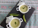 Velouté froid de cosses de petits pois, féta et menthe