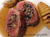 Magret de canard farcit aux champignons, chataignes et sa sauce au miel