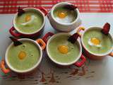 Velouté de petits pois, oeuf de caille et magret de canard