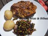 Côtes de porc et petits pois à la plancha