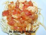 Crevettes aux tomates et nouilles chinoises